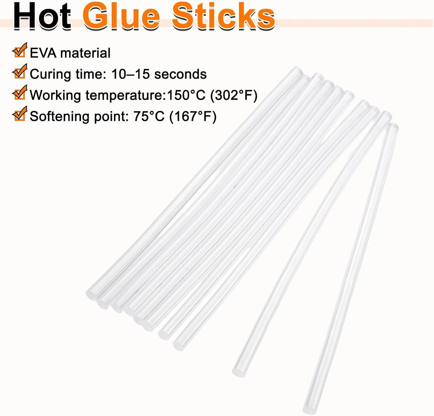 HARFINGTON 10pcs Hot Glue Sticks 0.28" Dia x 7.48" Long EVA Mini Hot Melt Adhesive Glue Stick for Hot Melt Gun Wood Plastic Glass Flowers Fabrics Foam, Clear