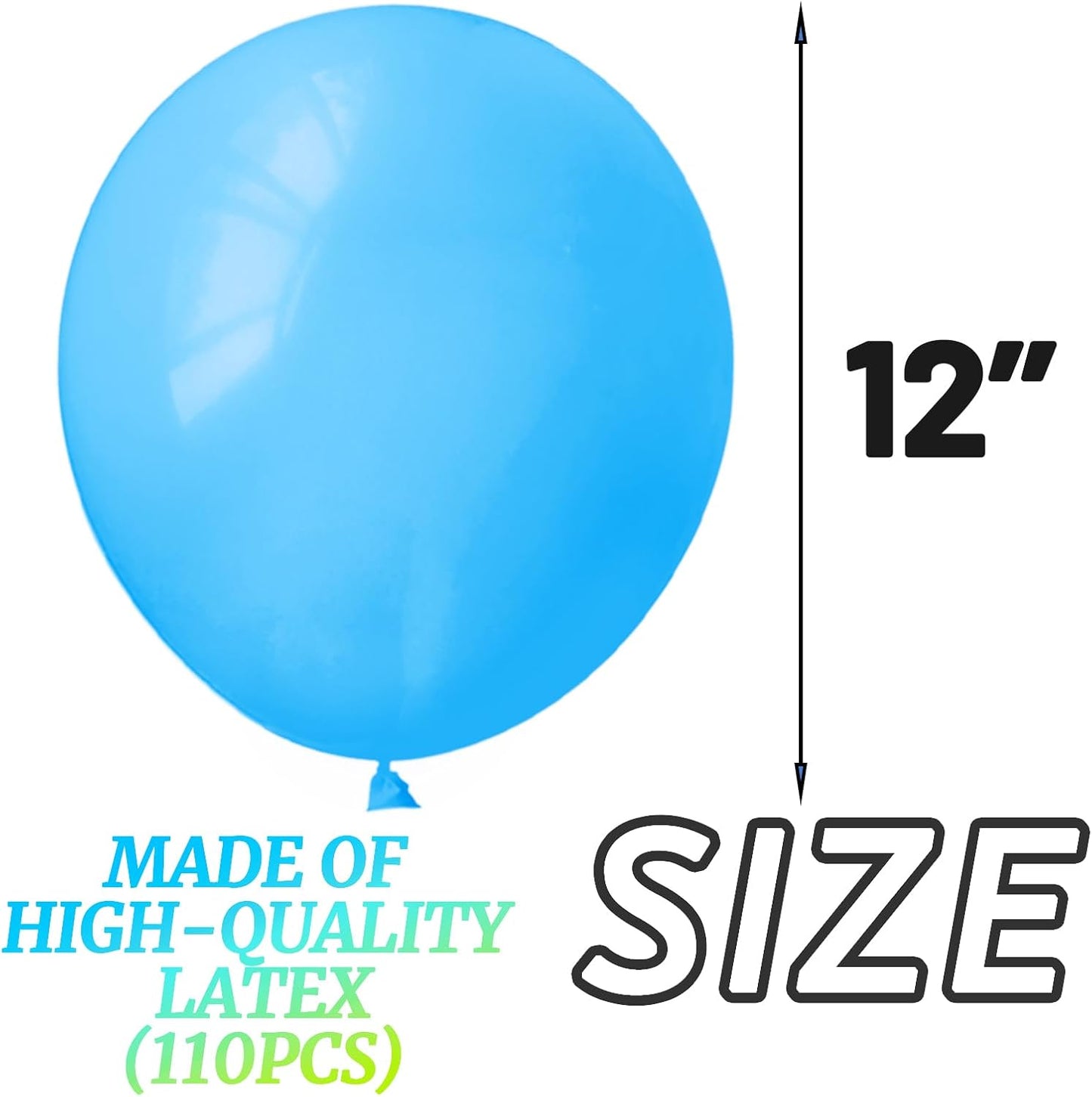Light Blue Balloon 110pcs, Blue Latex Balloons12 inch for Birthday Wedding(with 2 Ribbons).