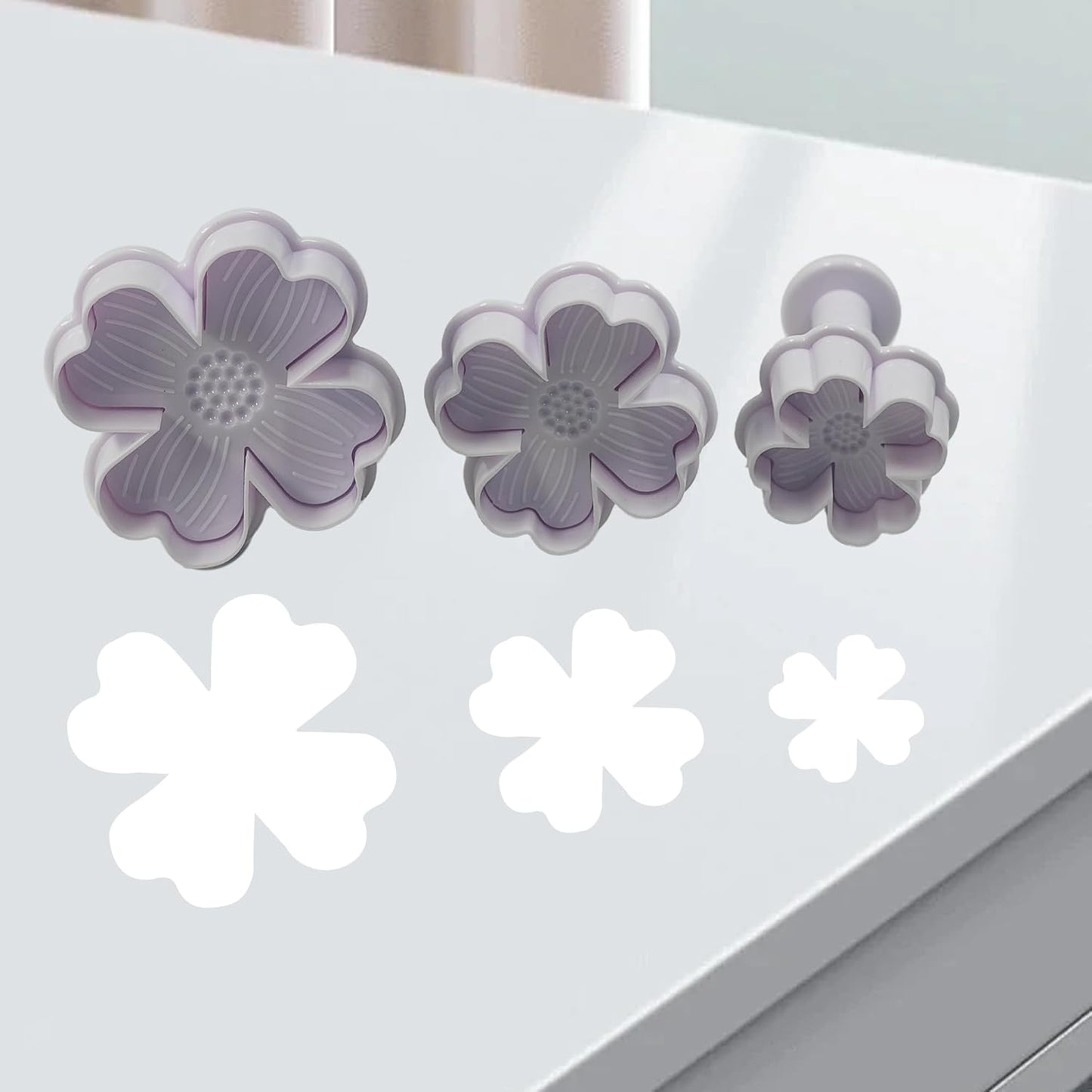 pson 3Pcs Plunger Cookie Cutter Set, Mini Plastic Biscuit Molds for Cake Decorating, Baking, Fondant, and DIY Crafts(Flower)