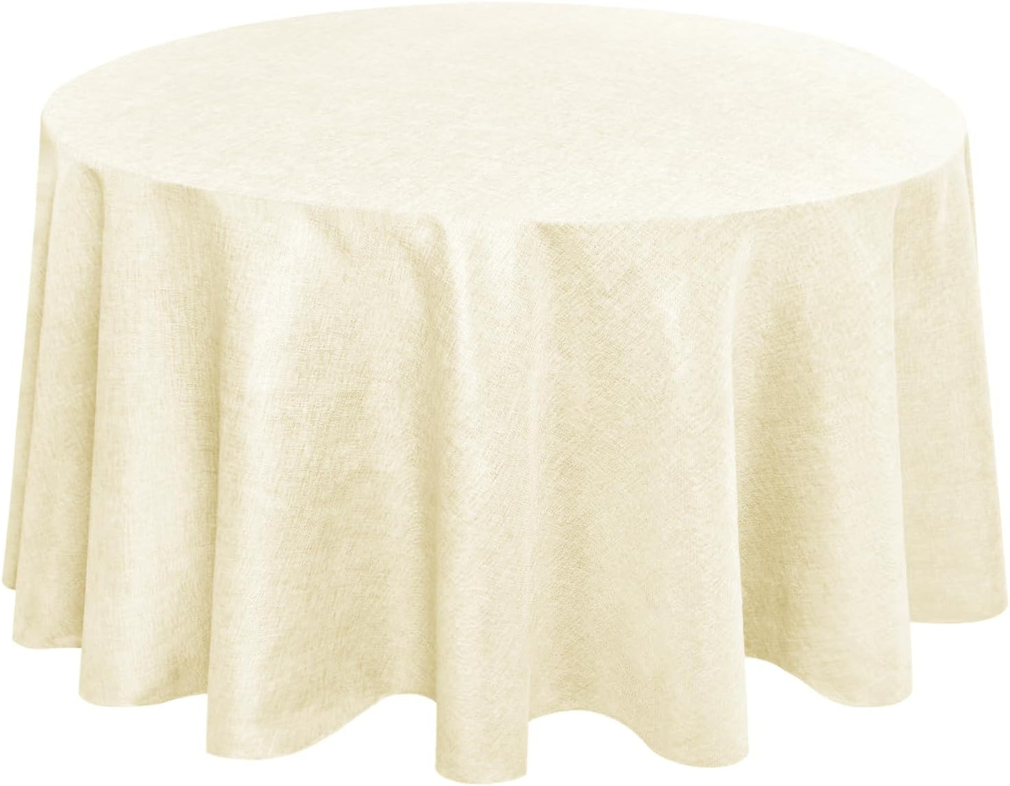 Hiasan Linen Tablecloth 120 Inch Round - Wrinkle and Stain Resistant Washable Polyester Fabric Table Cloth for Dining Room Kitchen Party, Champagne