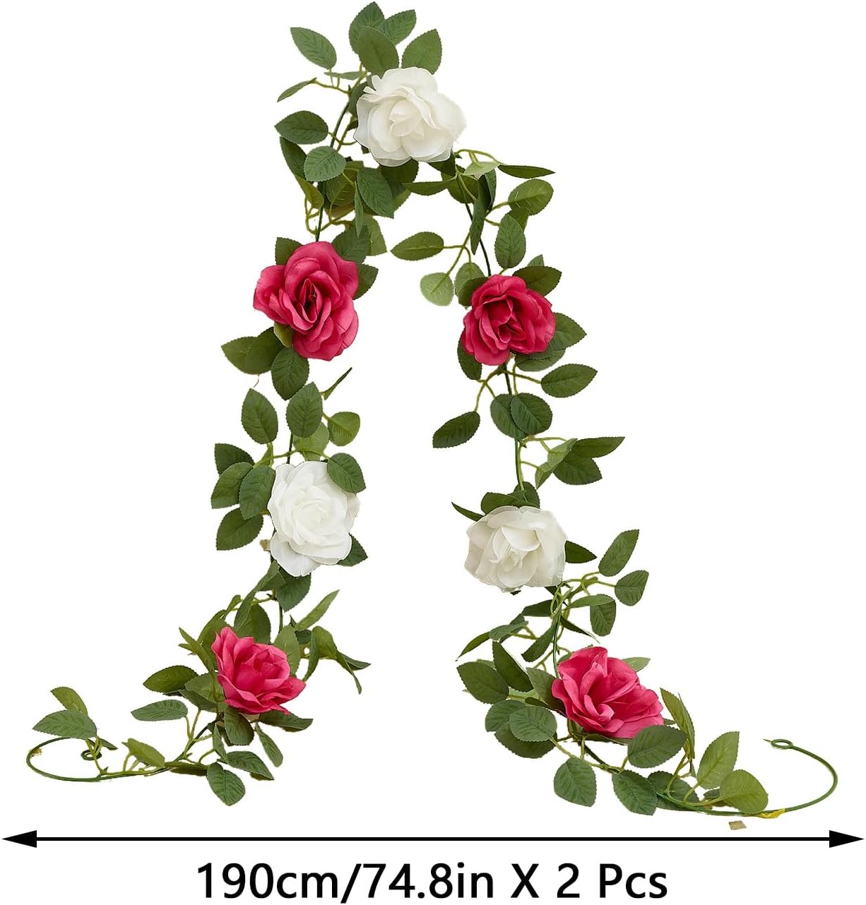 Artificial Rose Garlands Rose Vines Leaves Banners Hanging Floral Garland Fake Rose Flower Vine Wall Decorations, Hot Pink