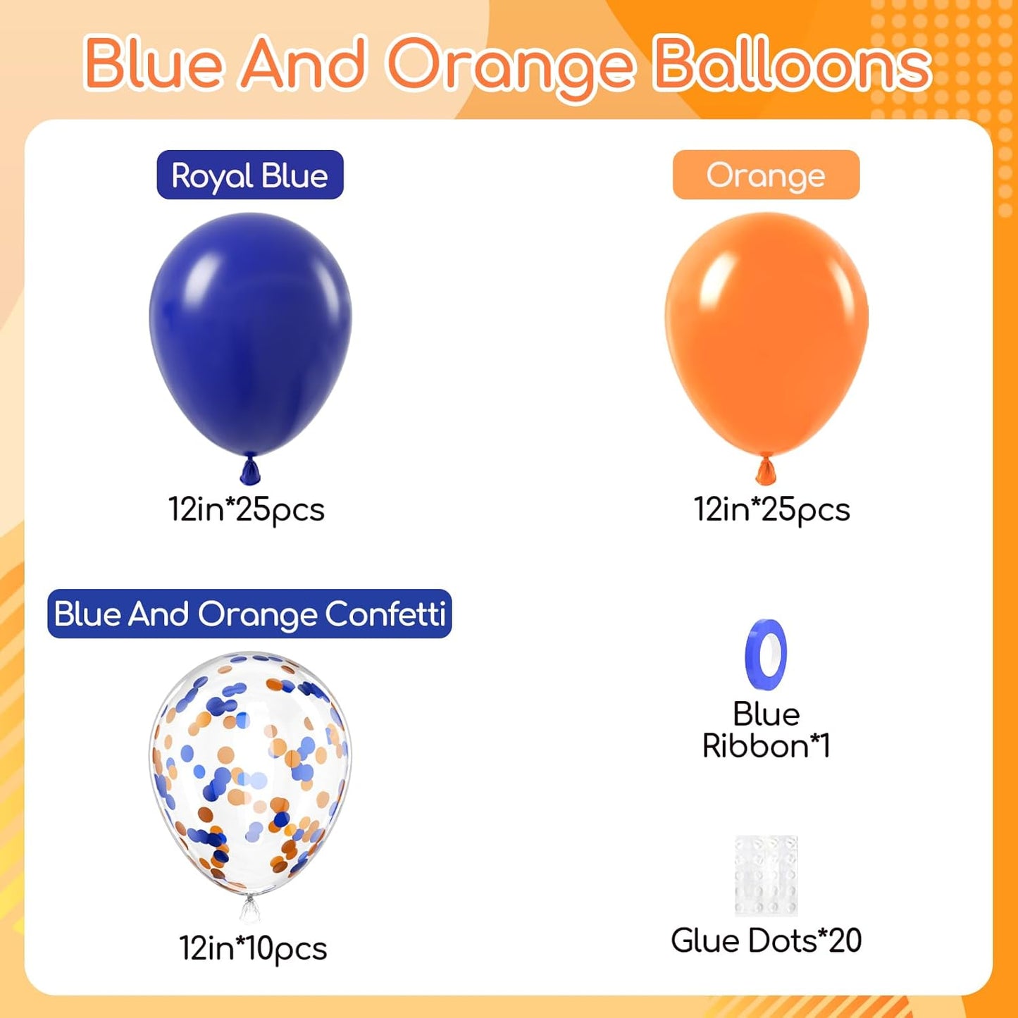 60pcs Royal Blue and Orange Balloons 12inch with Orange and Blue Balloons for Graduation Birthday Party Decorations