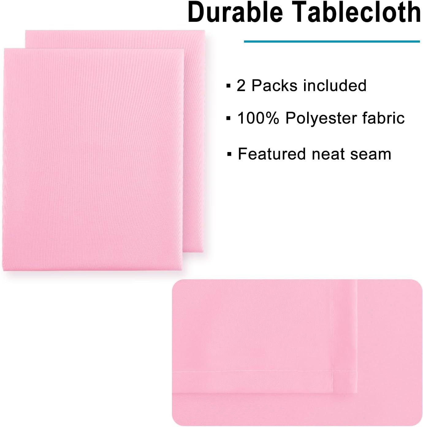 Hiasan 2 Pieces Pink Tablecloth Rectangle - Washable Waterproof Fabric Oblong Table Cloth for Card Tables, Party and Dining, 54 x 80 Inch