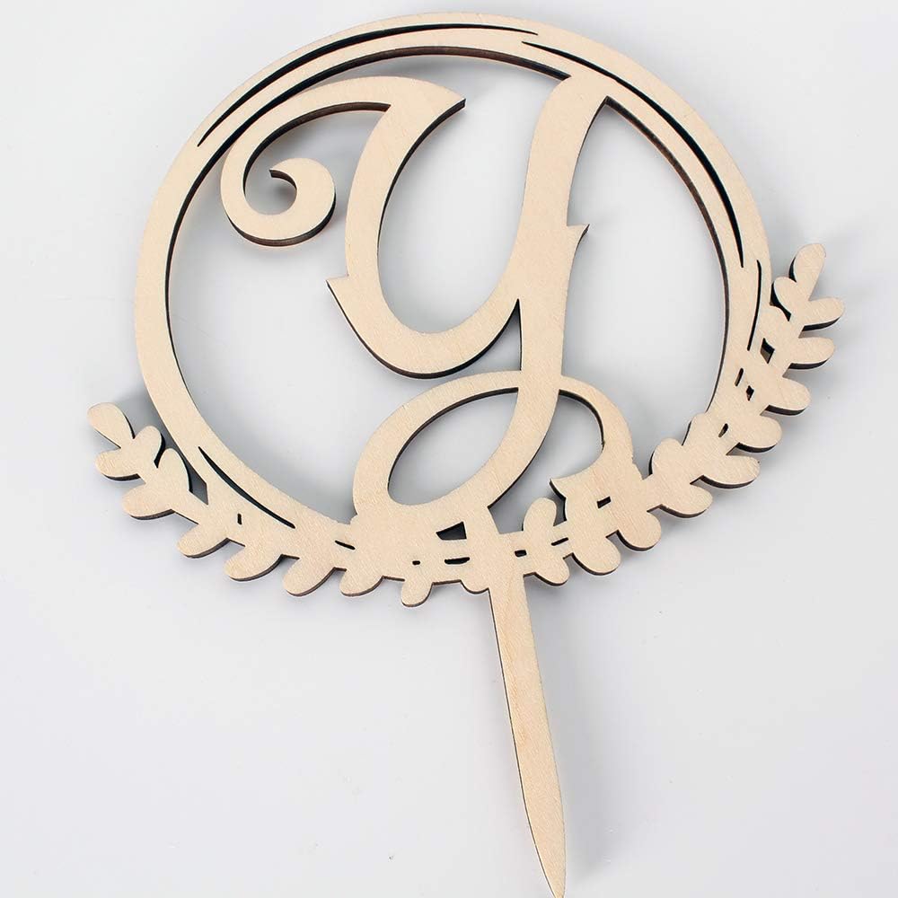 LINGTEER Personalized Inital Letter Y Wooden Cake Topper Perfect for Birthday Rustic Wedding Anniversary Keepsake Party Decoration