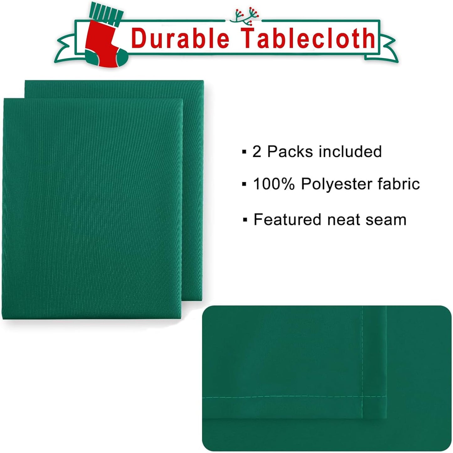 Hiasan 2 Pieces Square Tablecloth - Waterproof Washable Polyester Table Cloth for Dining Room Birthday Party, Emerald Green, 54 x 54 Inch