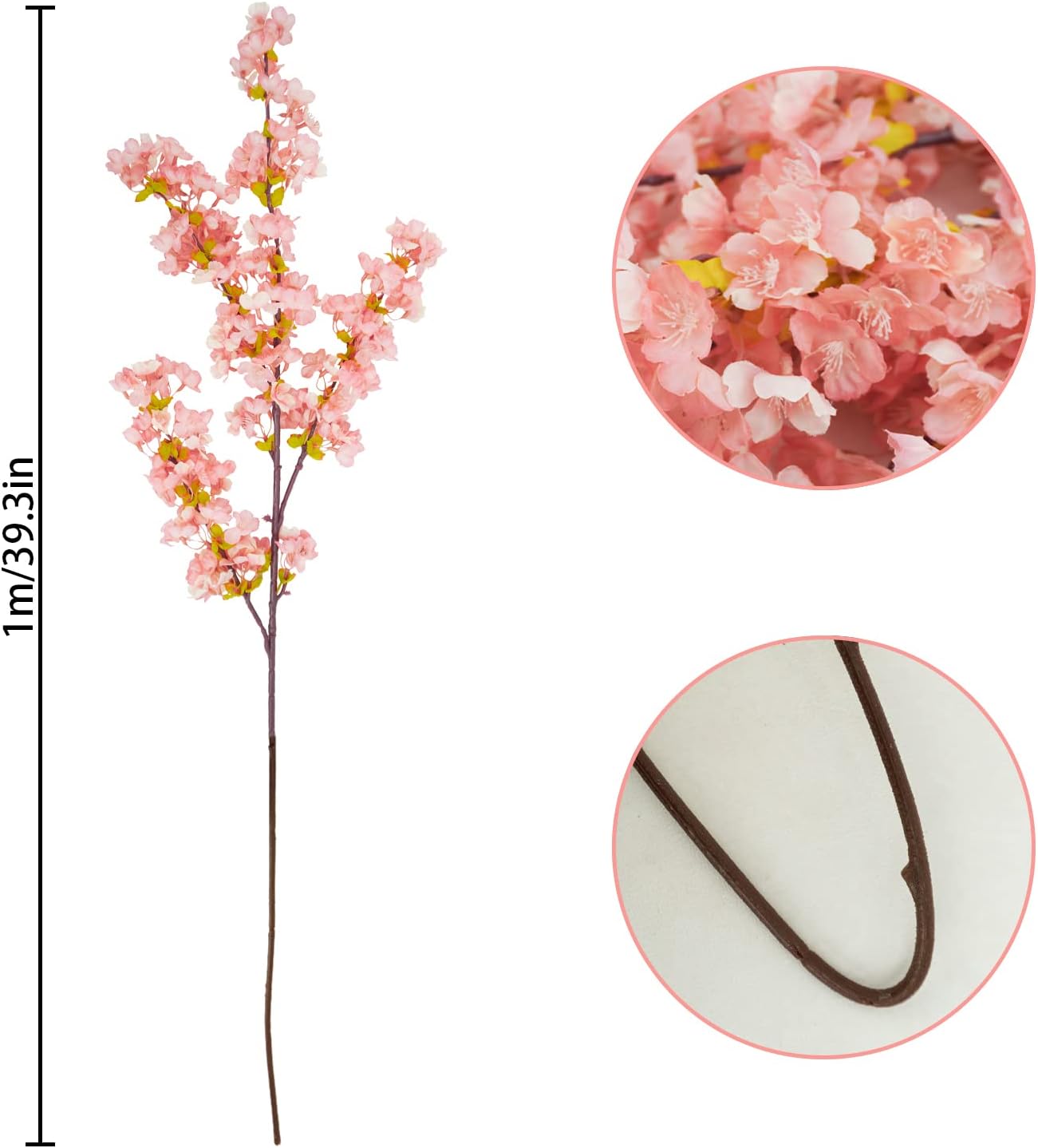 Uieke Silk Cherry Blossom Branches, 39.3in Artificial Cherry Blossom Tree Stems, Fake Plum Blossom Flowers Arrangement for Wedding Home Japanese Decor, Set of 3, Pink