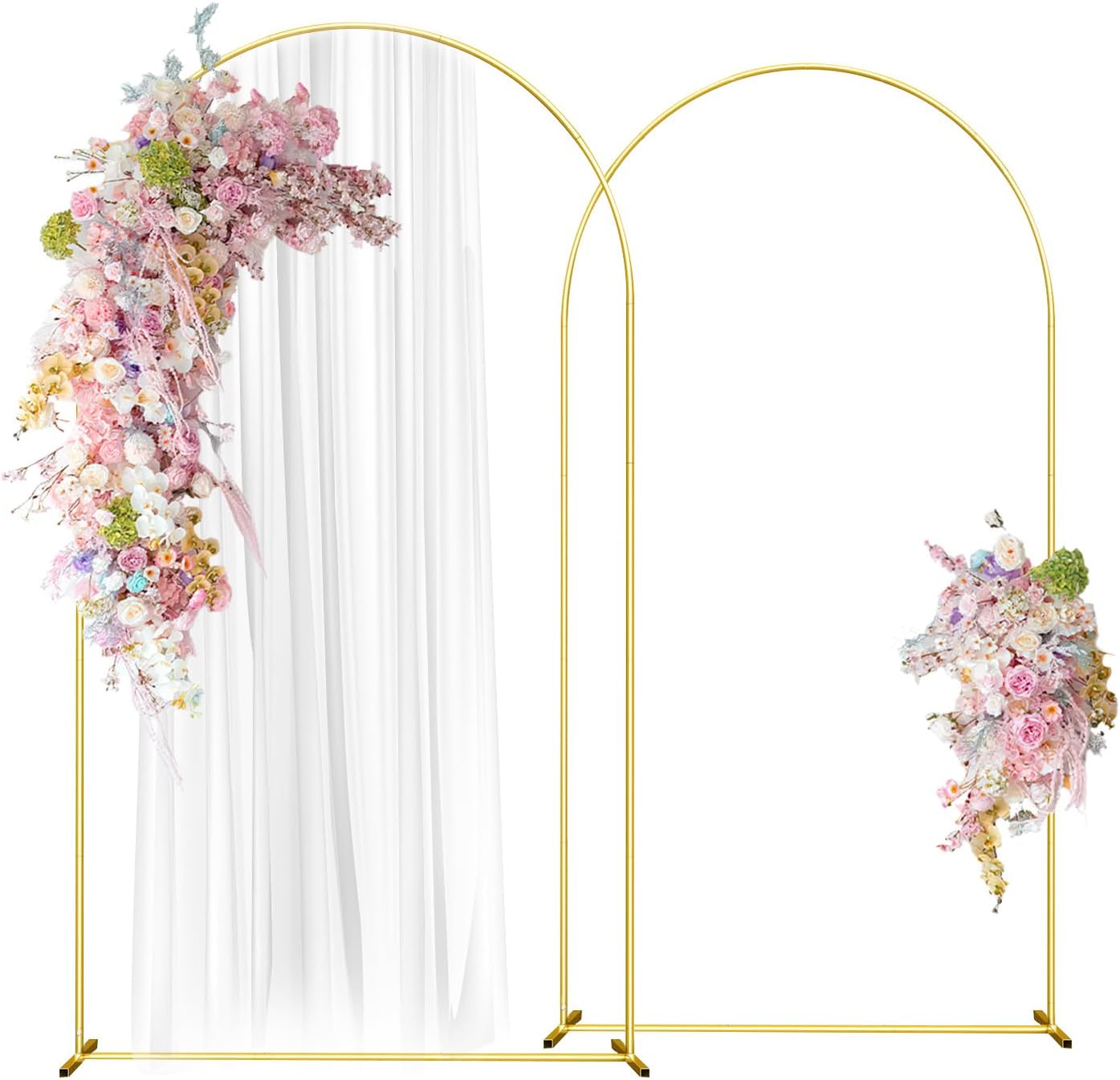 Wedding Arch Backdrop Stand Set of 2 Aluminum Gold Arched Frame (7.2FT, 6.6FT) for Birthday Party Bridal Baby Shower Ceremony Decoration