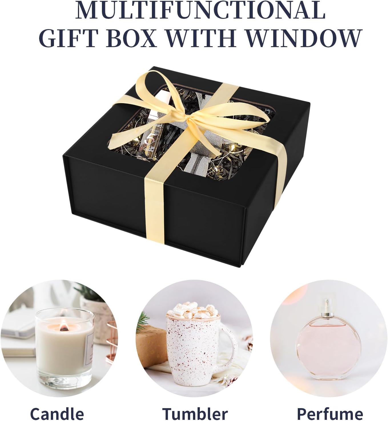 Black Gift Boxes with Window,7.5"x7.5"x3.1" Bridesmaid Boxe for Gift Giving,Birthday Gift Box with Magnetic,Closure Lid Gift Boxes for Presents,Cute Boxe,Luxury for Gift Packaging,Gift Box for Wrapping Gifts