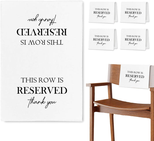 Reserved Seating Chair Signs, This Row Is Reserved Pew Cloths Seating Placeholder for Church Pews, Wedding Decorations for Reception Parties Celebrations Event Meetings (White, 4 PCS)