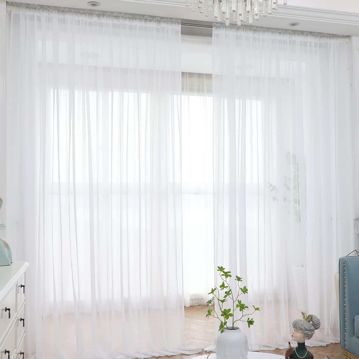 Window White Sheer Curtains 51x83 Inches Long 2 Panels Sheer White Curtains Basic Rod Pocket Panel for Bedroom Children Living Room Yard Kitchen (White, 51" W x 83" L | 2 pcs)