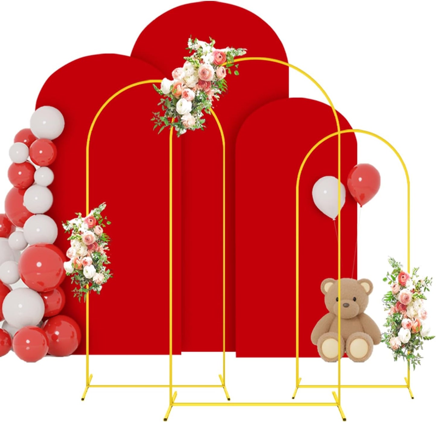 FOTSHARER Metal Arch Backdrop Stand and Cover Set 6FT 5FT 4FT Red Arch Cover Spandex Balloon Wedding Arches Frame Stand Backdrop for Garden Arbor Birthday Party Baby Shower Graduation Ceremony Decor