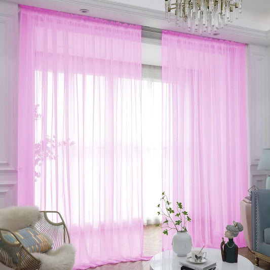 Window Pink Sheer Curtains 72 Inches Long 2 Panels Sheer Curtain Basic Rod Pocket Panel for Bedroom Children Living Room Yard Kitchen (Pink, 52" W x 72" L | 2 pcs)