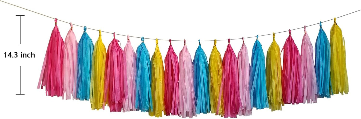 ZOOYOO Tassel Garland Tissue Paper Tassel Banner,Table Decor,DIY Kits for Various Party, Tassels Party Decoration,Pack of 20(Hot Pink,Pink,Blue,Yellow)