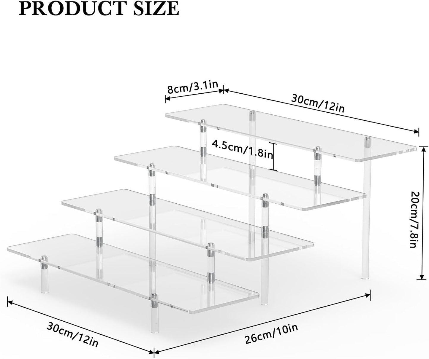 Acrylic Display Riser Stand Shelf Clear 4 Tier Cupcake Stand Perfume Display Holder Figures Desktop Decoration Organizer Showcase Toys Retail Display Rack Candy Dessert Buffet 4 Steps Collection (3 PACKS)