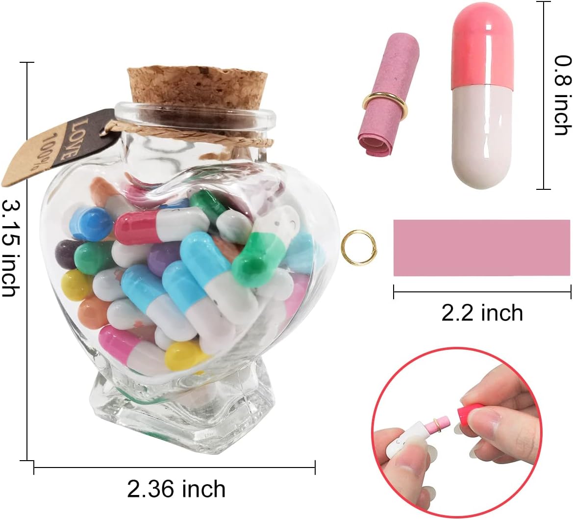 Hefonti Capsule Message in a Bottle - 50pcs Cute Capsule Pills Gift for Girlfriend Boyfriend Women Wife Husband, Love Pills Letter for Birthday Christmas Anniversary Valentine Day Mothers Day Gift
