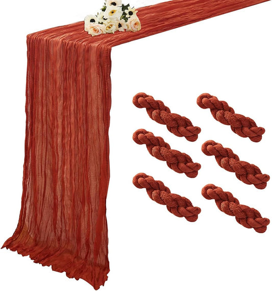 Terracotta 6 Pack Cheesecloth Table Runner 120 Inch 10 FT Boho Rustic Gauze for Wedding Baby Shower Party Farmhouse Summer Home Decor Washable