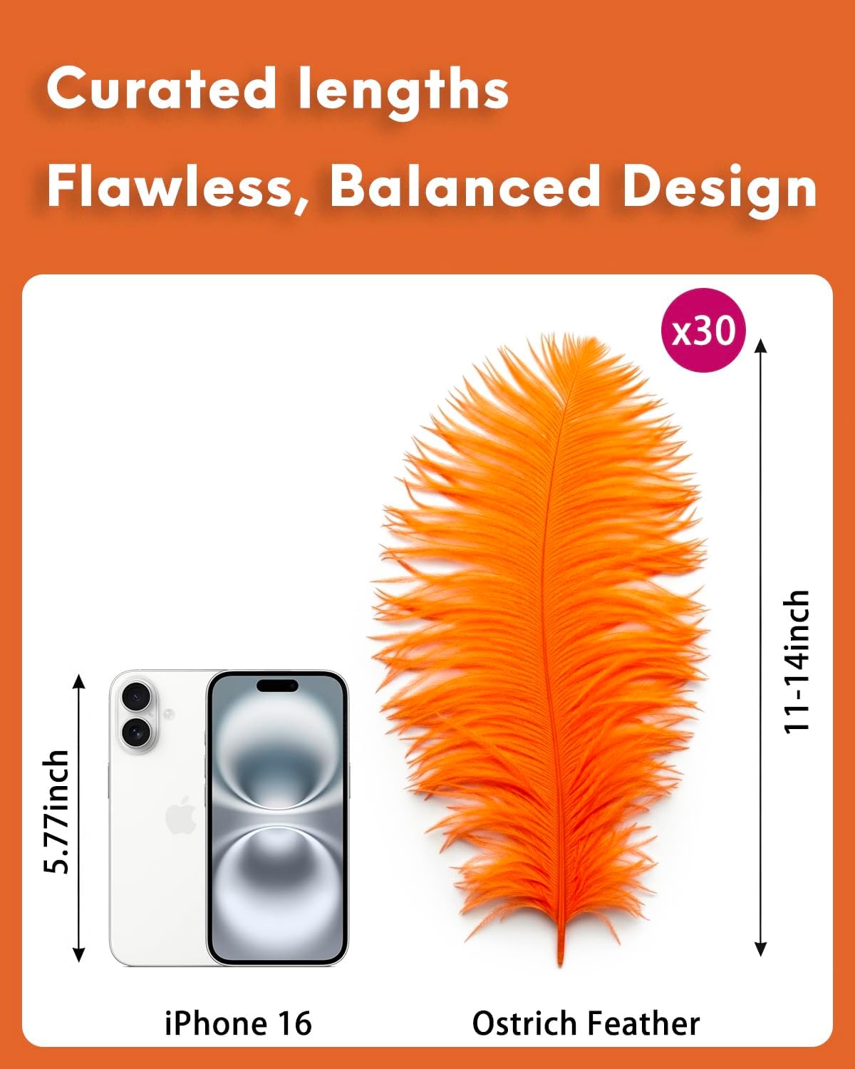 NEWONG 30pcs Orange Ostrich Feathers Natural Bulk 11-14inch(28-35cm) Vase Craft Wedding Home Party Centerpieces Christmas Day Decoration