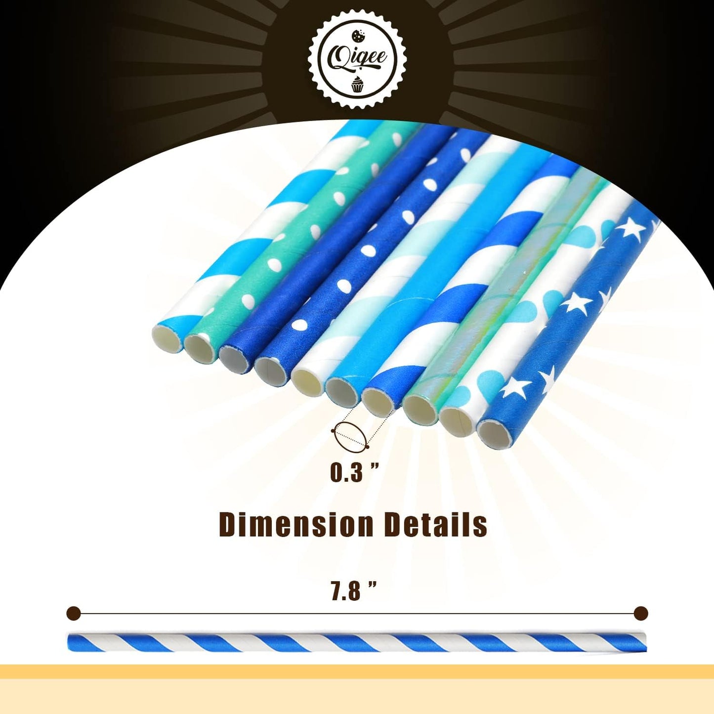 Blue Paper Straws 150pcs Disposable Bulk(10 Pattern) qiqee