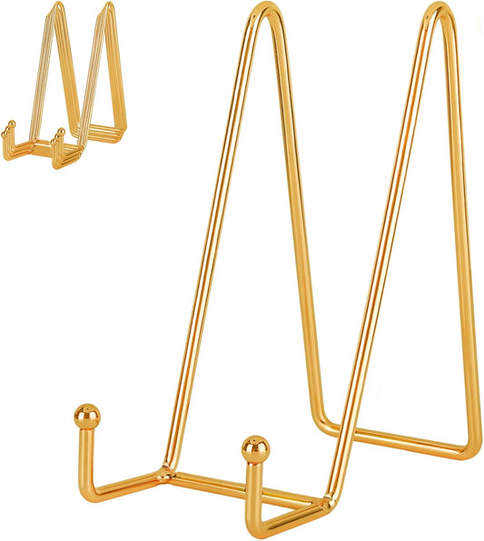 IBosins 5 Pack 8 Inch Plate Holder Display Stands, Large Metal Gold Frame Stand for Picture, Book, Photo Easel, Creation, Collectibles