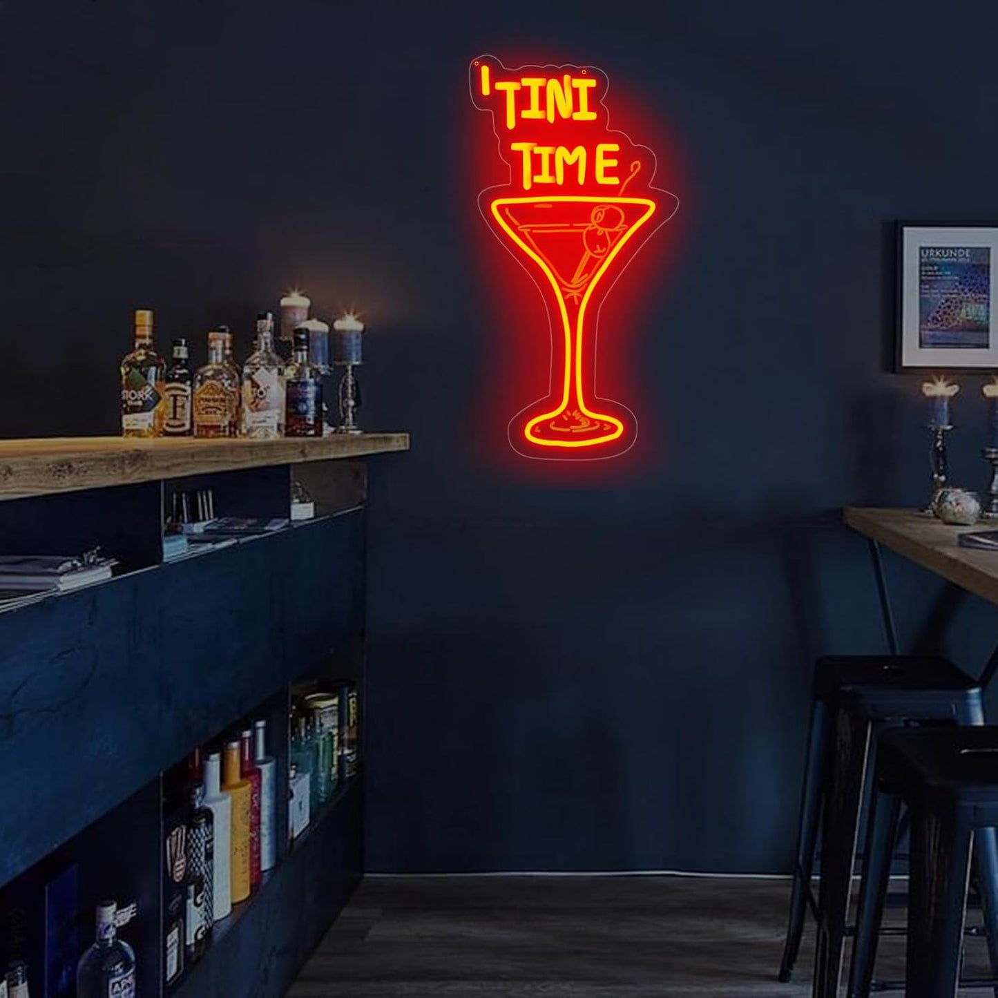 Tini Time LED Neon Sign, Martini Neon Sign for Bars, Elegant Cocktail Glass Neon, Martini Cocktail Bar Wall Decor, Bar Wall Art, Pub neon, 16.5"x8.7", Red