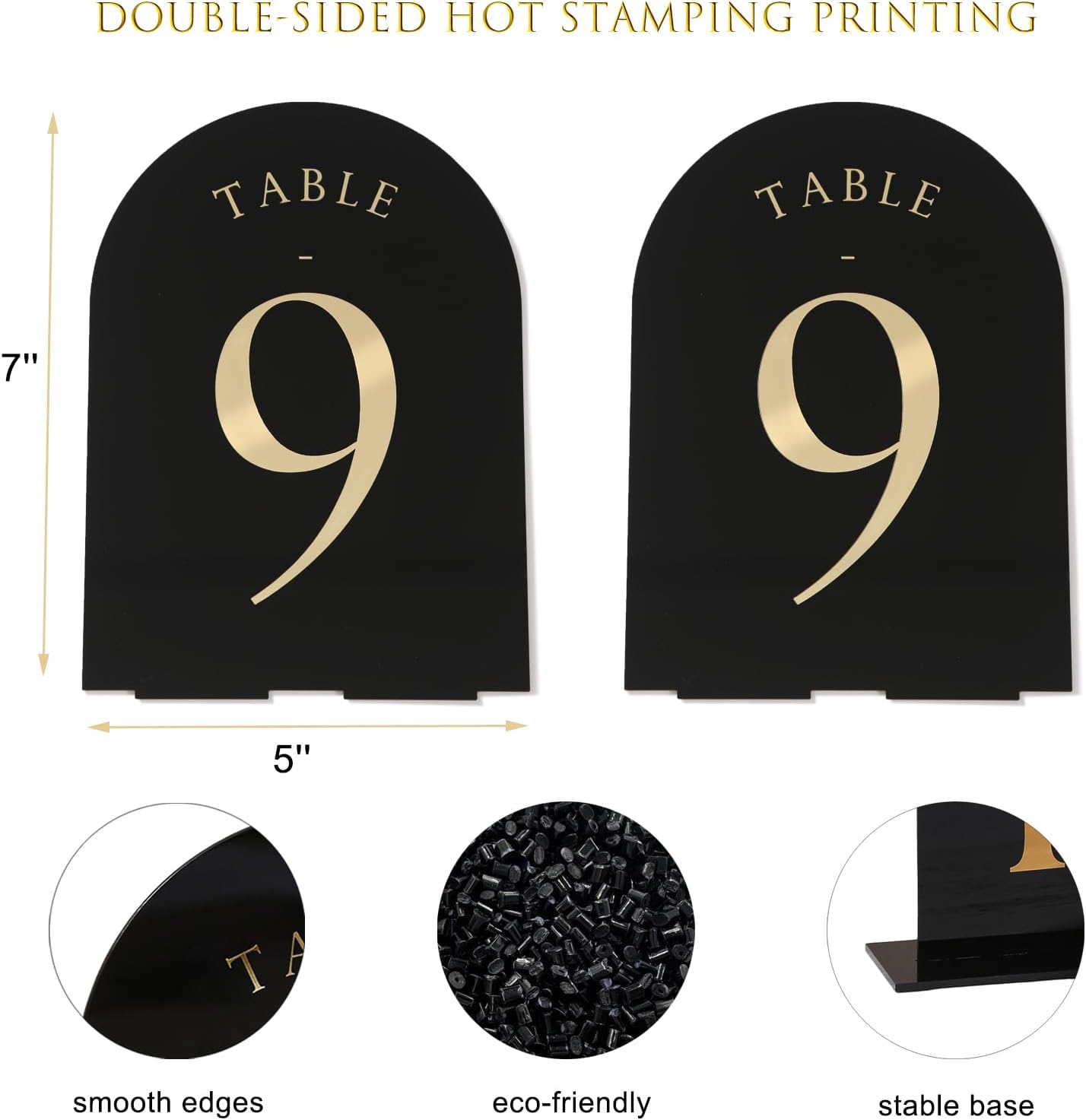 UNIQOOO Black Arch Wedding Table Numbers with Stands 1-20, Gold Foil Printed 5x7 Double Sided Acrylic Signs and Holders, Perfect for Centerpiece, Reception, Decoration, Party, Anniversary, Event
