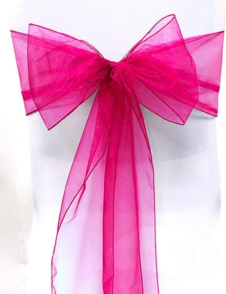 Organza Chair Bow Sash Décor Bows Sashes for Wedding Reception Events Banquets Decoration - (Pack of 25, Hot Pink)