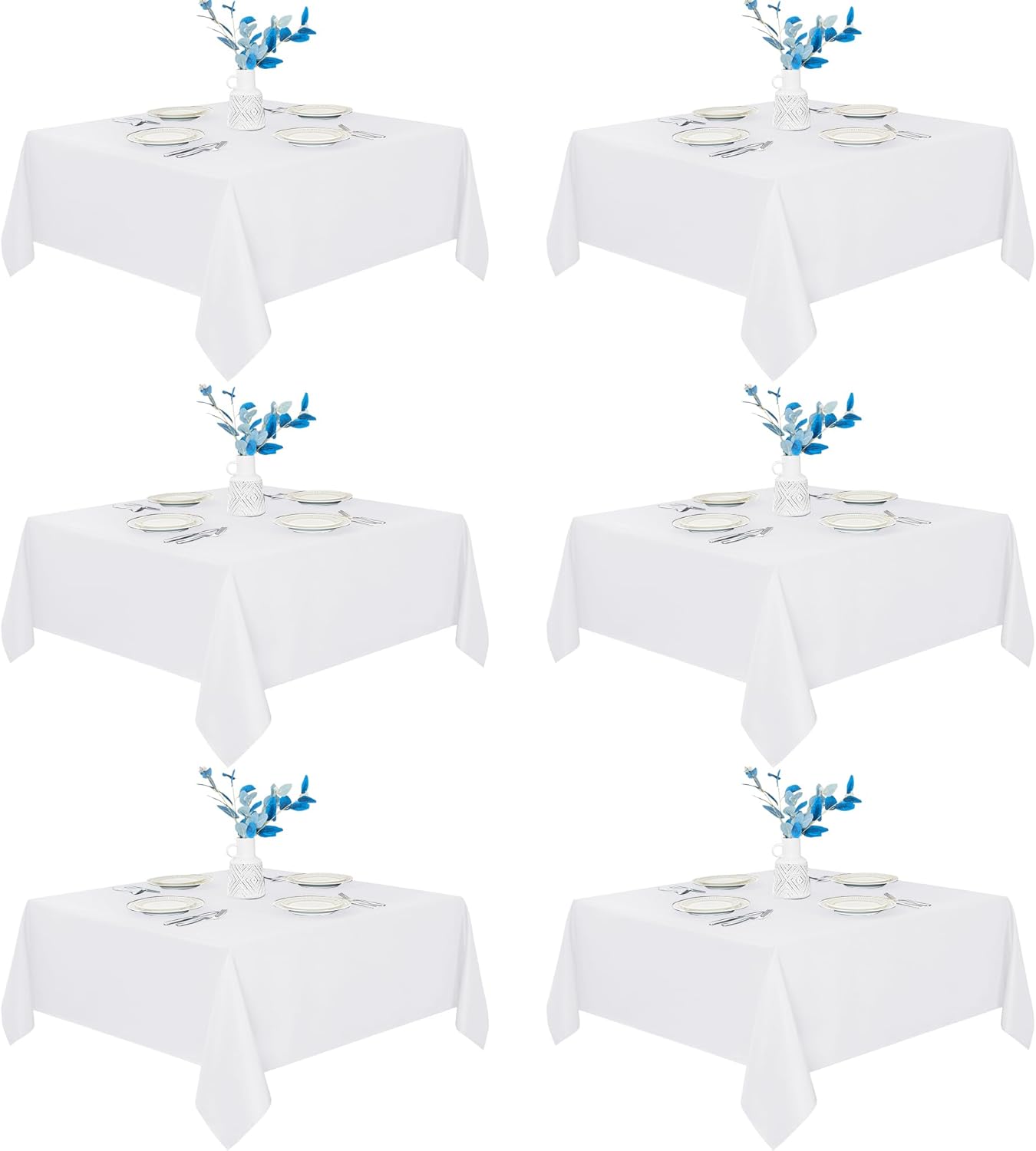 Fitable 6 Pack White Square Tablecloths - 70 x 70 Inches - Stain Resistant and Reusable Table Clothes, Polyester Fabric Table Covers for Dining, Card Tables, Coffee Tables
