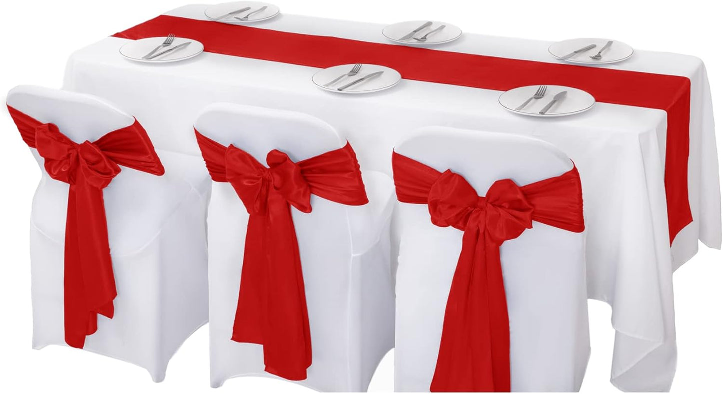 6Pack Table Runner 12 x 108 Inches Satin Silk Table Runner for Wedding, Birthday Party, Banquets, Graduations Decoration, fit Rectange and Round Table-Scarlet