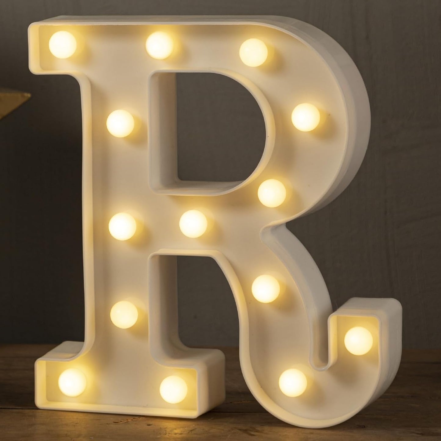 HXWEIYE LED Marquee Letters Lights Sign R, 26 Alphabet Light Up Letter and Number 0-9 Number Warm White Led Letters for Bar Party Birthday Home Wedding Décor