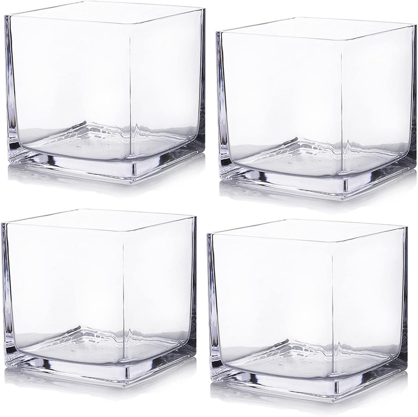 Enova Floral Set of 4 Cube Glass Vase, 6x6X6 Inch Glass Vase for Flowers Planter, Clear Square Glass Vases, Floating Candle Holders, Table Decorative Vase for Wedding Centerpieces, Home Office Décor