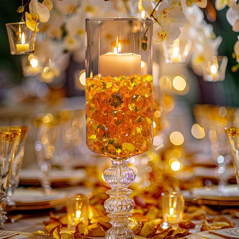 HappyFiller 720 PCS Mix 20mm,10mm Orange Acrylic Diamonds Gems Sparkling Fake Gemstones Rhinestones Jewel for Fall Vase Fillers,Halloween Autumn Decoration,Thanksgiving Table Reception Confetti,Crafts