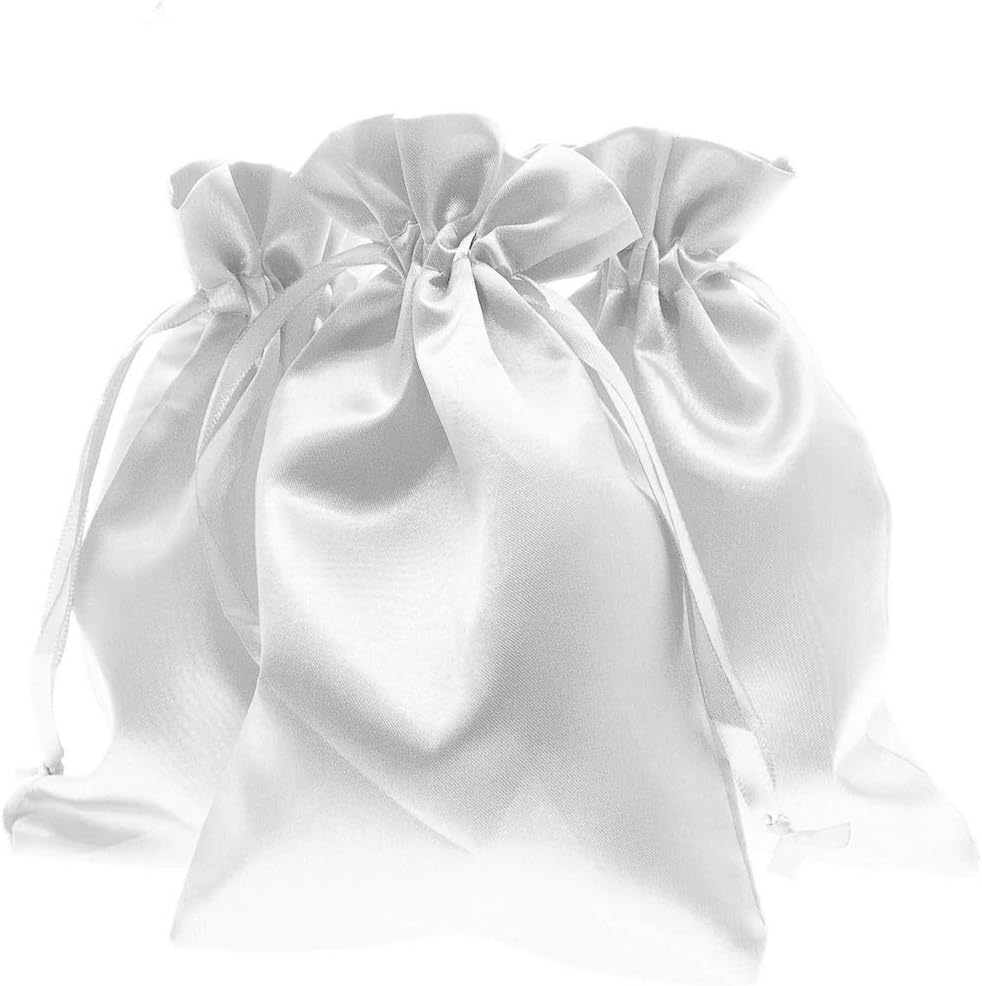 3" x 4" White Satin Gift Bags, Jewelry Bags, Wedding Favor Silky Drawstring Baby Shower Christmas 50 per Pack