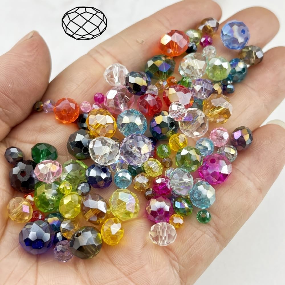 200pcs 6mm Crystal Glass Beads for Crafts Faceted Rondelle Glass Beads for Jewelry Making Crystal Spacer Beads for Necklaces Bracelets Earrings DIY Craft(Amber AB)