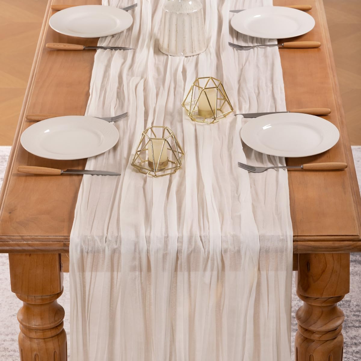 MLMW 4 Pack Ivory White Table Runner Cheesecloth Boho Gauze Rustic Cheese Cloth Table Runner 160 inch Sheer 13.3ft for Thanksgiving Wedding Party Baby Bridal Shower Birthday