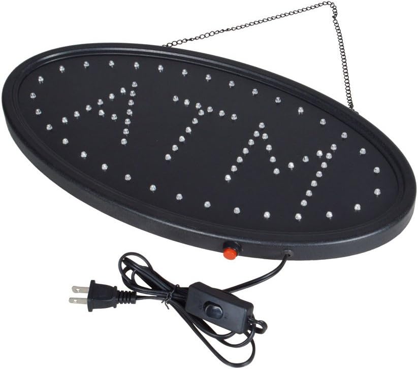 Boshen Led ATM Signs Decor for Bank Business Mart Shop Store Bar Cafe Now Open Sign Display On/Off Switch + Chain (19" Lx 10"W(Oval"ATM"))