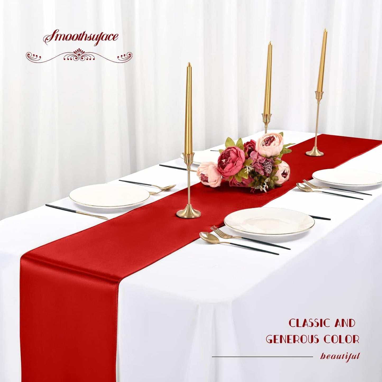 20 Pack Red Satin Table Runner,12 x 108 inch Long Premium Smooth Red Table Runners for Wedding, Banquets, Birthday, Party, Engagements,Table Runners fit Rectangle and Round Table