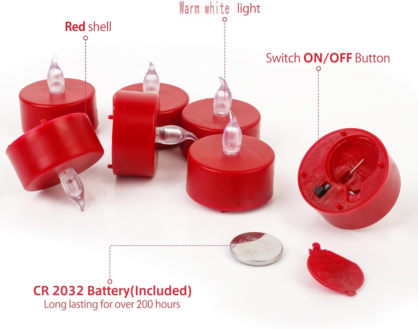 LED Tea Lights Candles- 50PACK Red Flameless Candles Realistic and Bright Flickering Long Lasting 200Hours for Holiday Celebration,Party, Home Decoration,Battery Operated