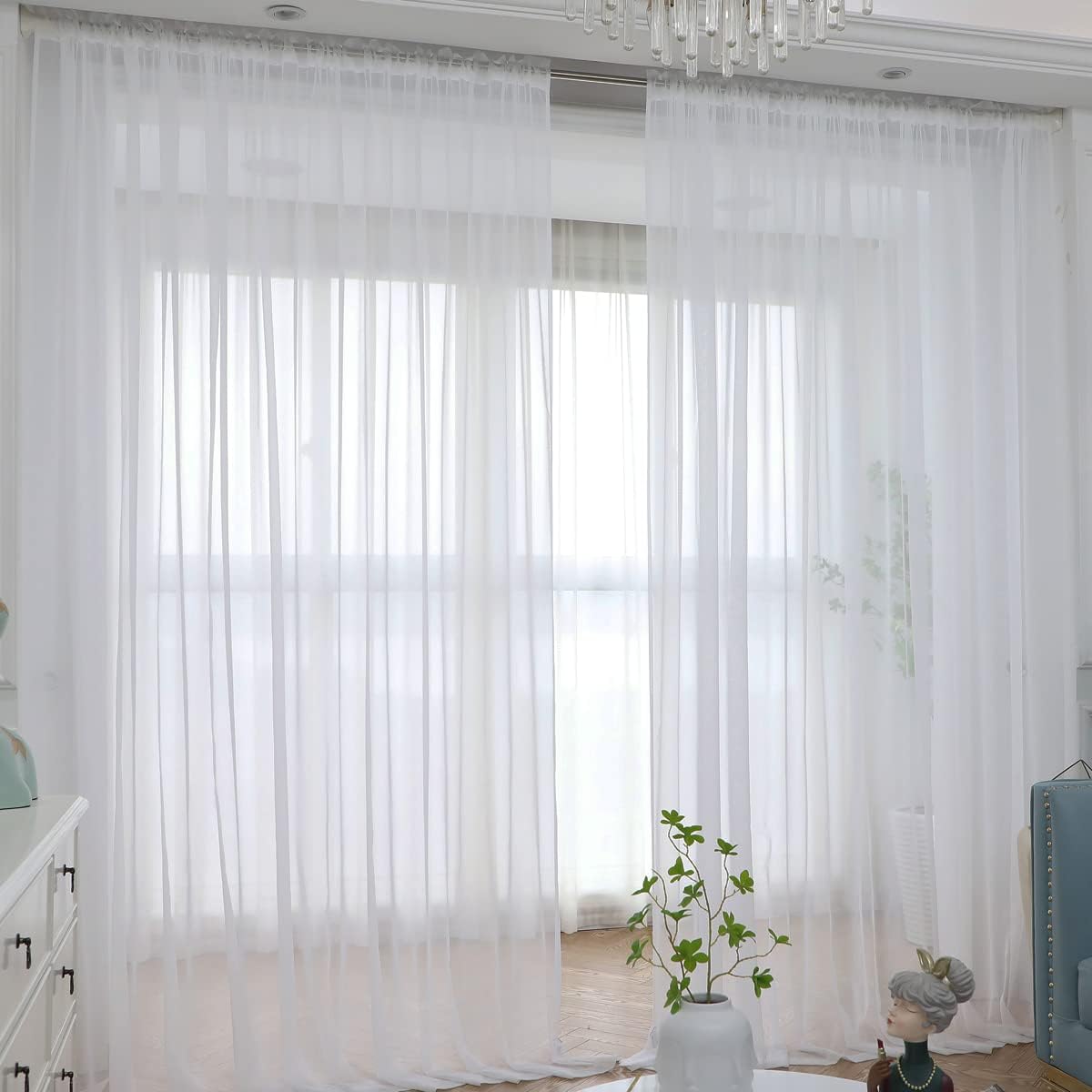 Window Ivory Sheer Curtains 108 Inches Long 2 Panels Sheer Curtain Basic Rod Pocket Panel for Bedroom Children Living Room Yard Kitchen (Ivory, 52" W x 108" L | 2 pcs)