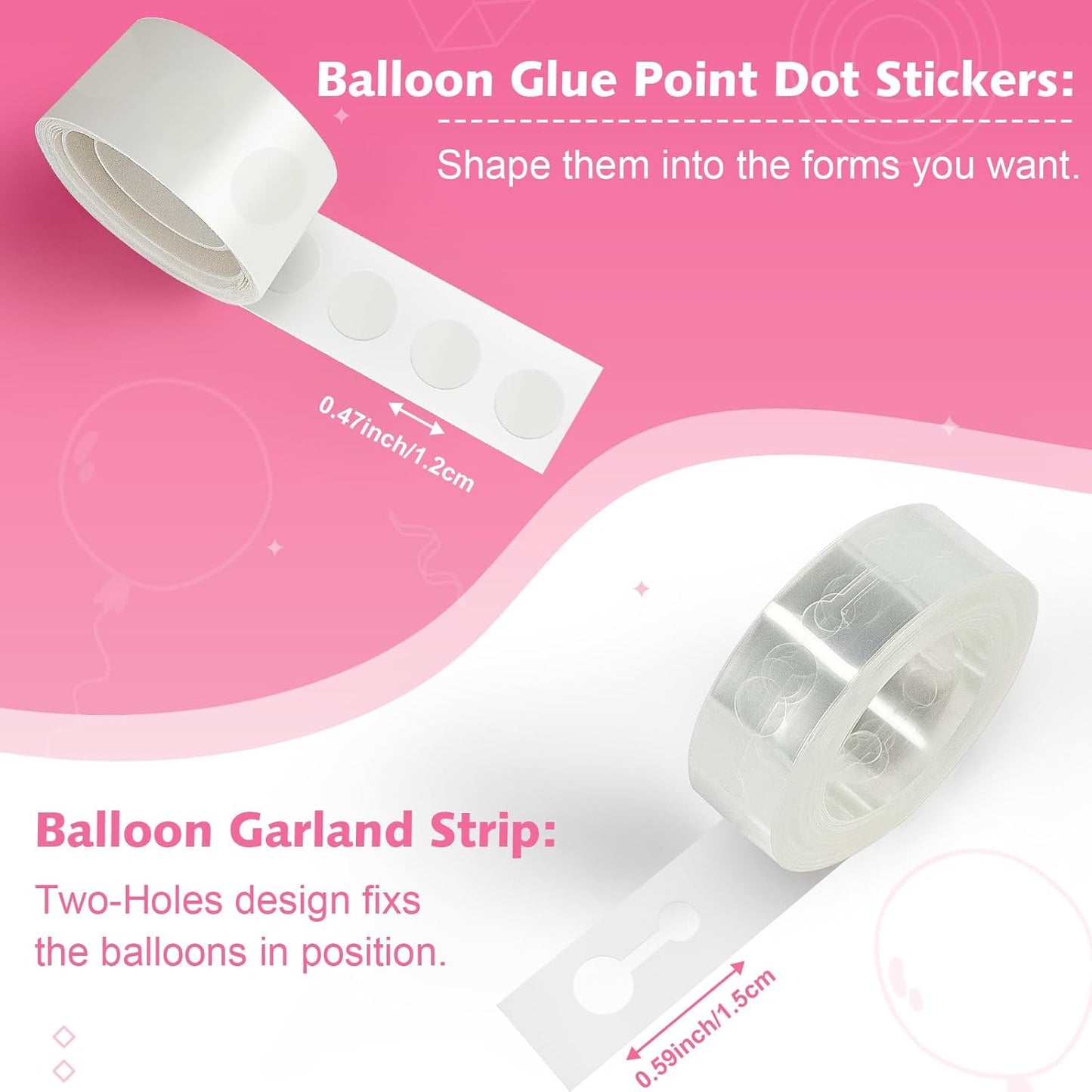 Bezente Balloon Arch Strip Kit, 98.4ft Balloon Tape Strips and 600pcs Glue Point Dot Stickers for Garland Wedding Birthday Baby Shower Party Decorations