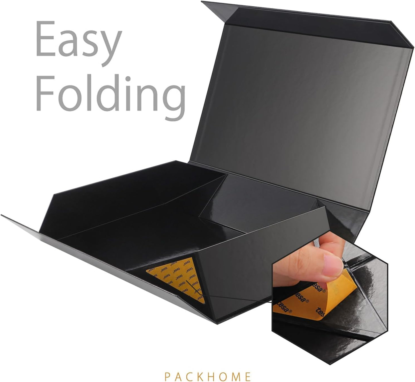 PACKHOME 6 Extra Large Gift Boxes 17.5x11.3x4.3 Inches, Sturdy Shirt Boxes with Magnetic Lids for Clothes and Large Gifts (Glossy Black)