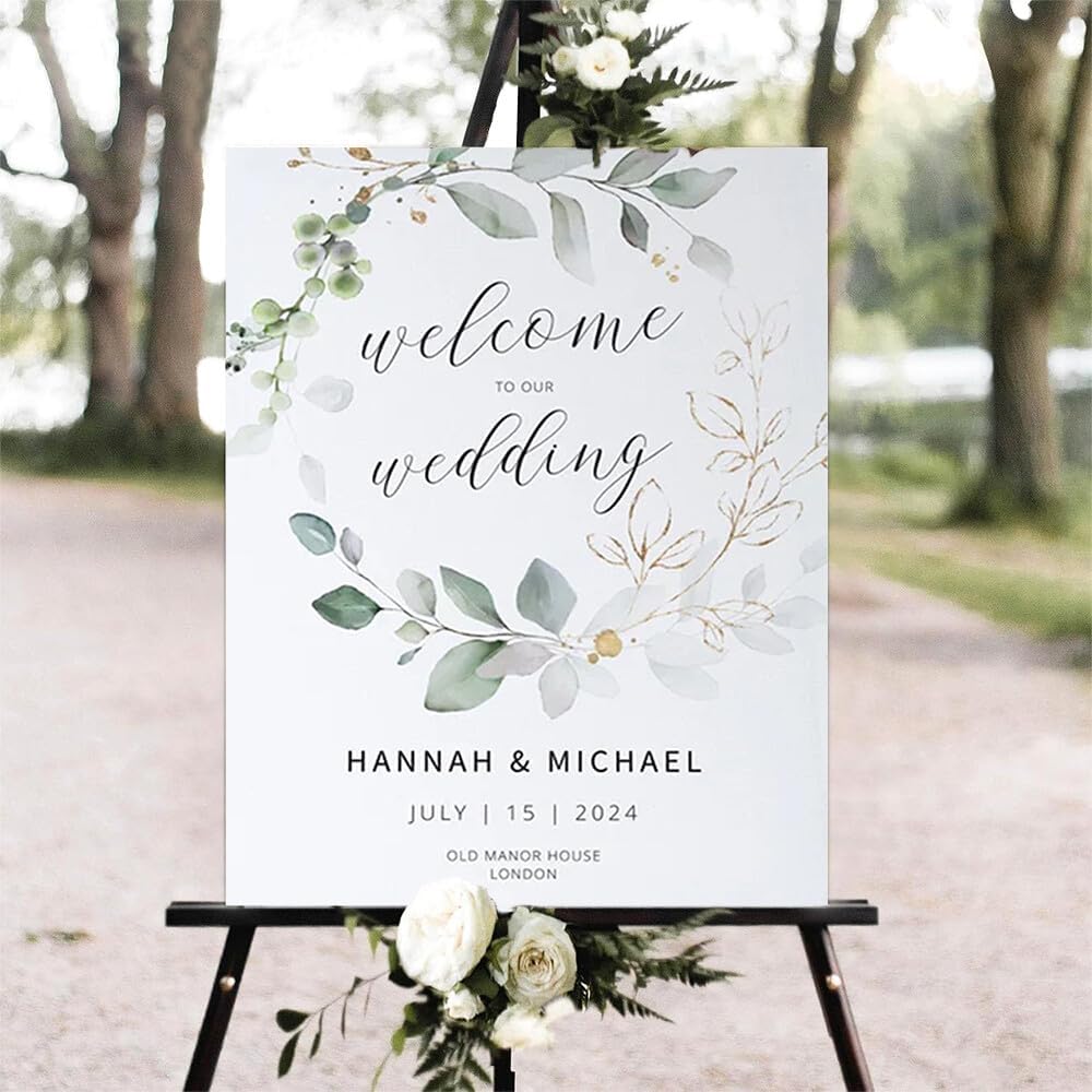 Greenery Wedding Welcome Sign, Eucalyptus Wedding Sign, Botanical Welcome Wedding Sign, Welcome to our Wedding Sign, Wedding Signs for Ceremony, Personalized Wedding Welcome Sign #04