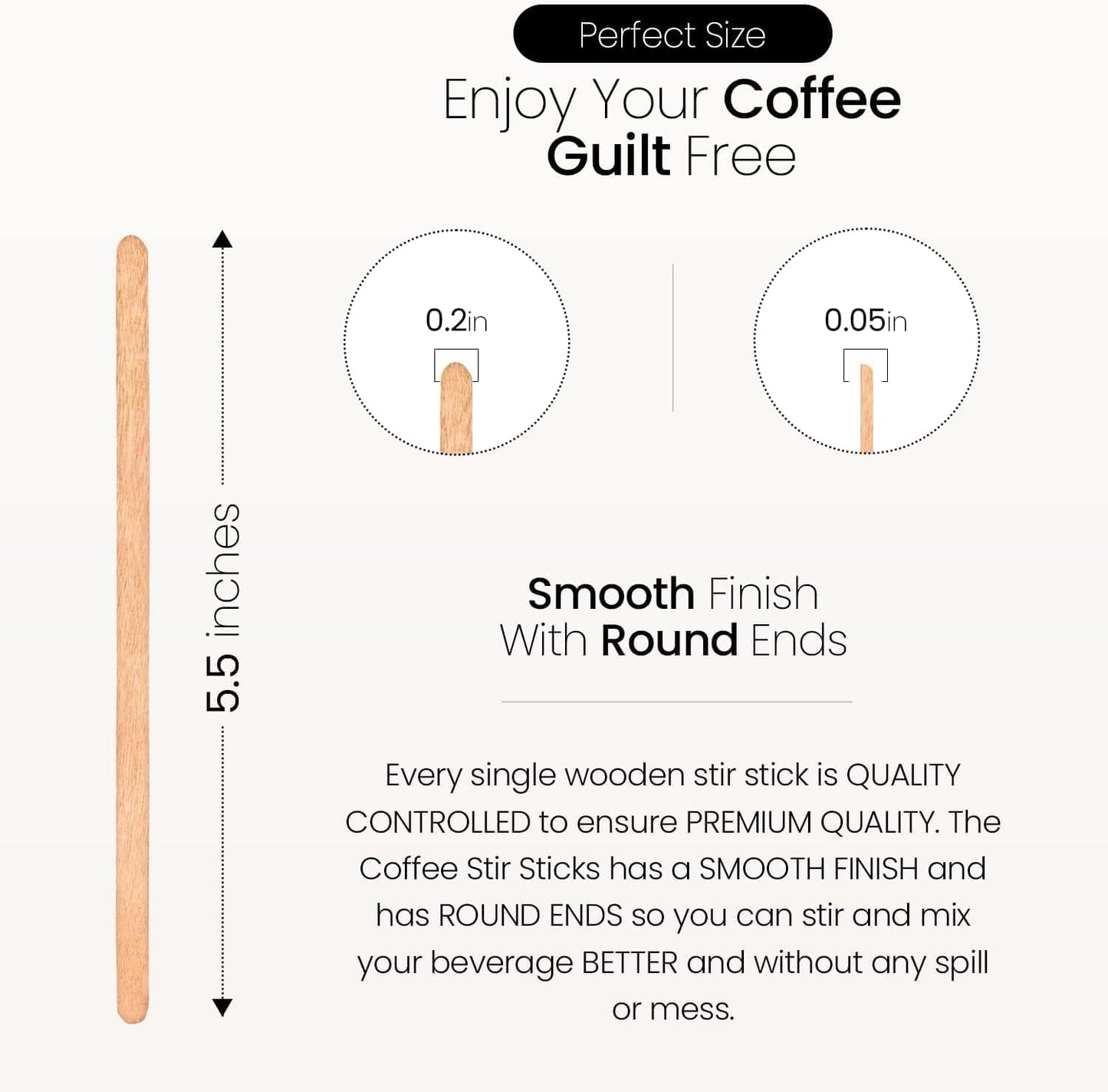 Wooden Stir Sticks, 5.5-inch Large Birchwood Stirrers, 1000 Disposable Swizzle Sticks for Coffee & Drinks