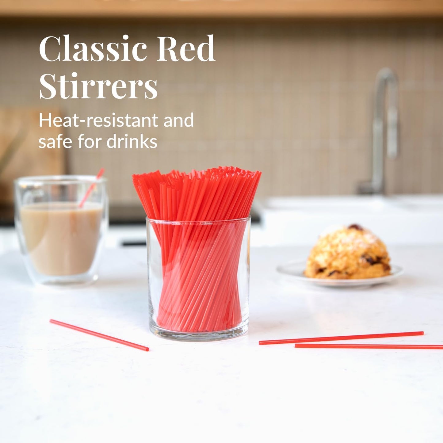 Prestee 2000 Count Red Coffee Stirrers - 5 Inch Plastic Stir Sticks for Hot and Cold Beverages - Disposable Coffee Straws for Drinks, Tea, and Cocktails - Bulk Slim Stirrer for Coffee and Bars