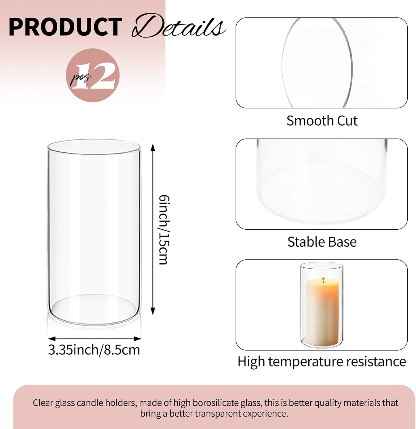 12Pack Glass Cylinder Vases for Centerpieces - 6 Inch Tall Flower Vase for Wedding Decorations, Floating Candle Holder Vase Bulk,Glass Hurricane Candle Holders for Table Shelf, Party, Home Decor