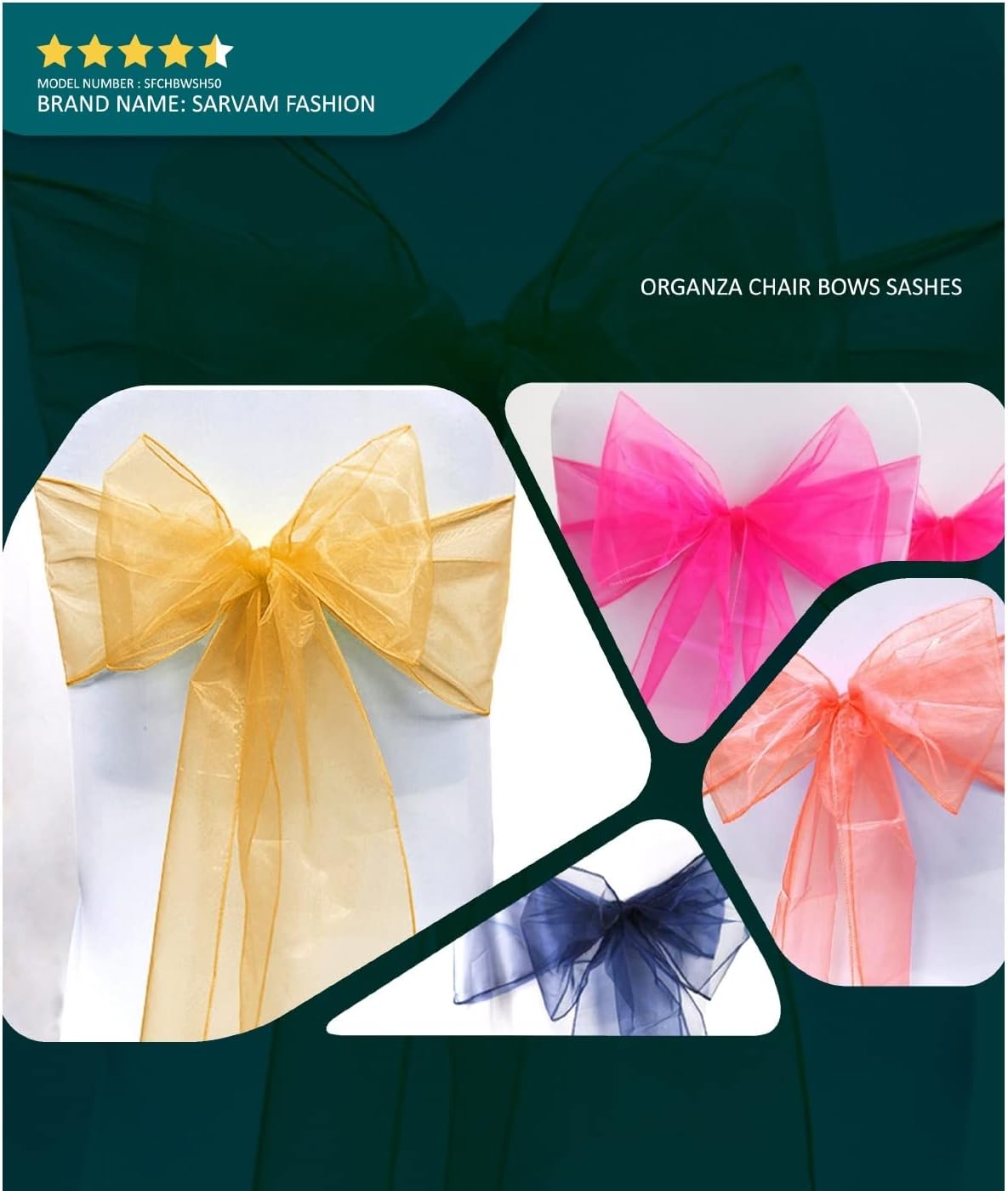 Organza Chair Bow Sash Décor Bows Sashes for Wedding Reception Events Banquets Decoration - (Pack of 25, Burgundy)