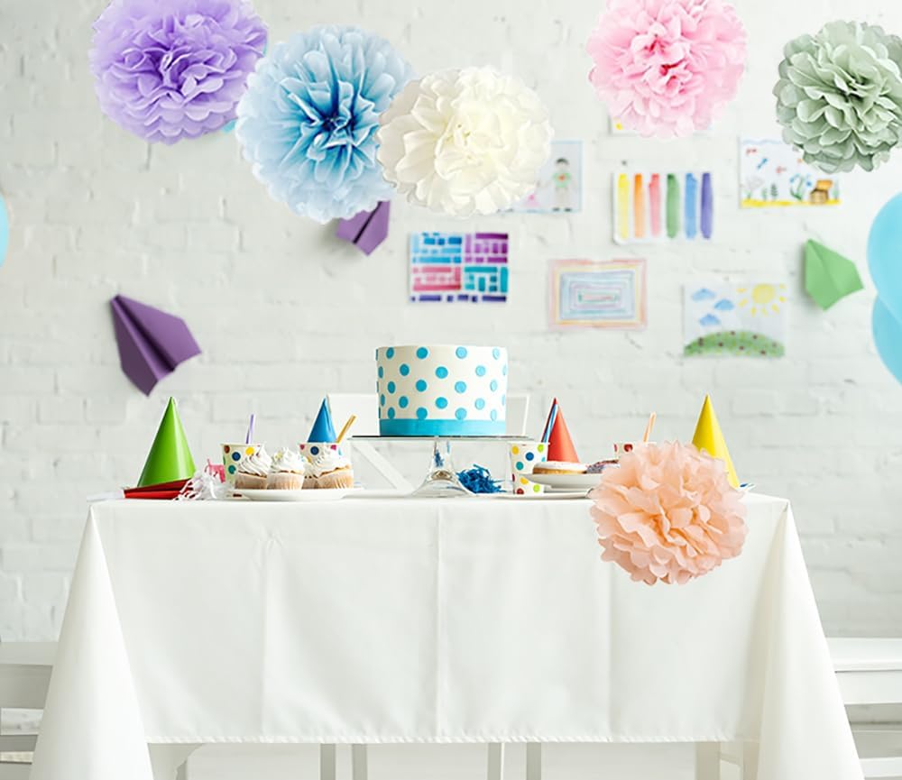 Pastel Rainbow Party Decorations in Colorful Tissue Paper Pom Poms Blush Pink Purple Peach Mint Light Blue Baby Bridal Shower Decorations (Macaron)