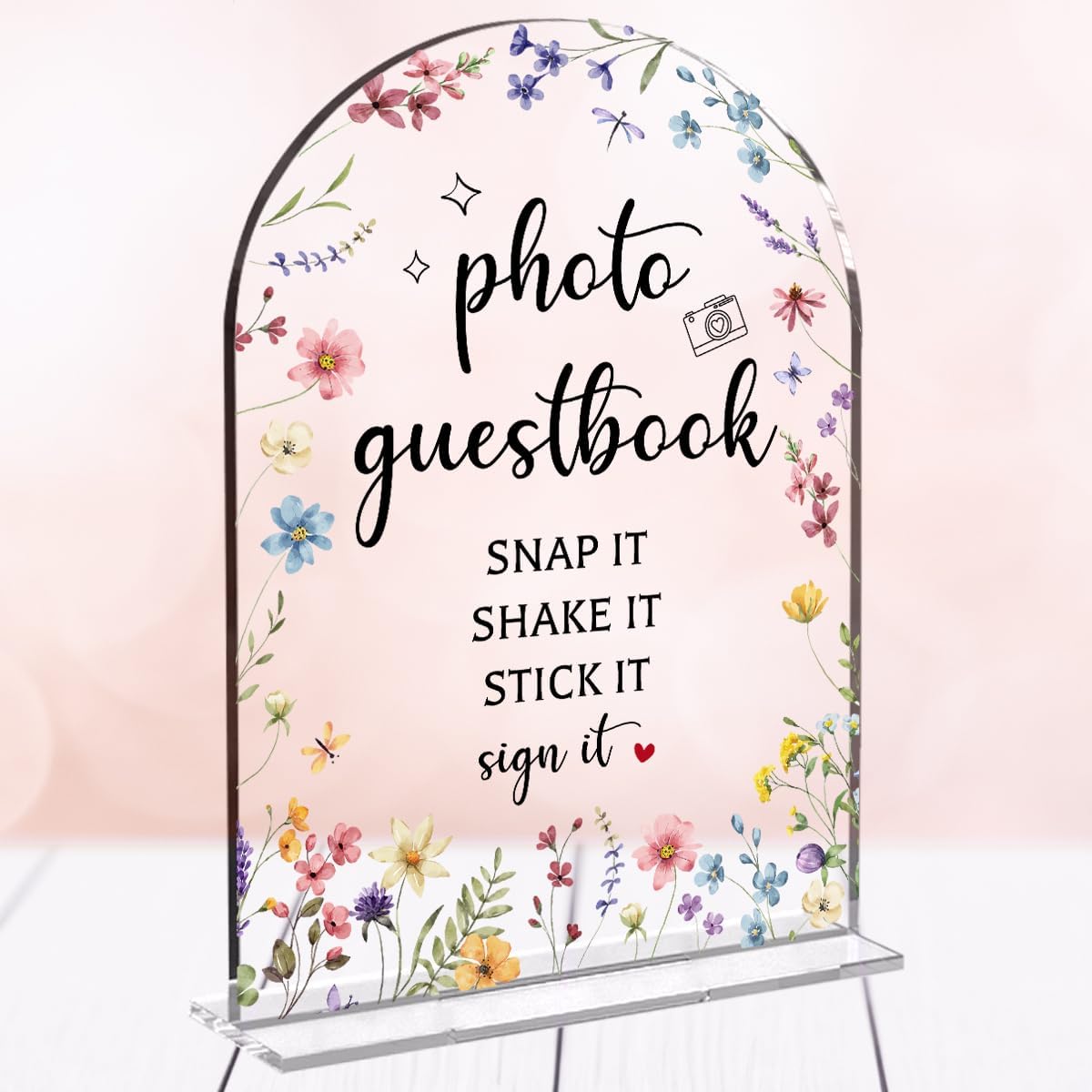 Wedding Sign Decor, Photo Guest Book Sign, 5x7 Inch Arch Acrylic, Wedding Sign for Reception & Event Party, Bridal Shower Decorations, Wedding Table Sign Accessories for Anniversary And Event(Flower)