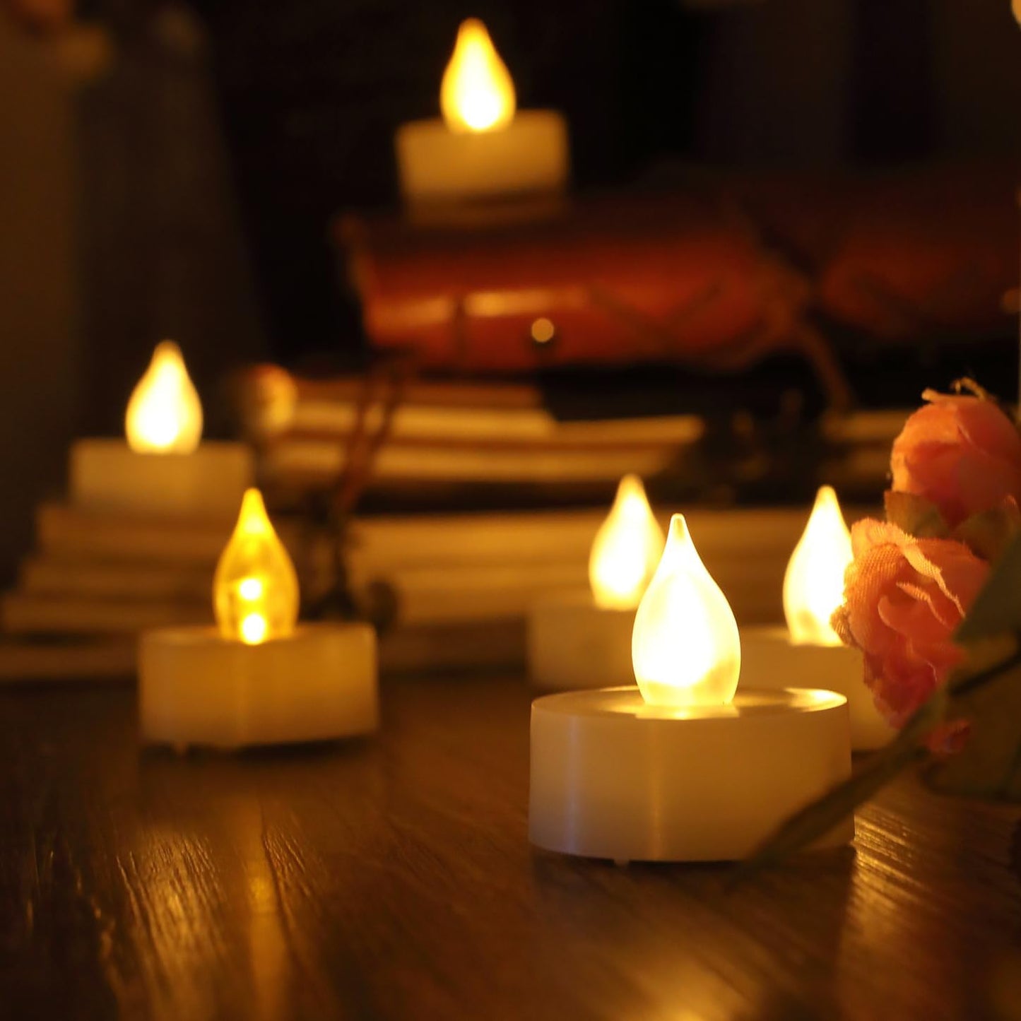 12 Battery Operated Flameless LED Tea Lights with Timer Realistic Flickering Electric Tealight Votive Candles Set Bulk Baptism Wedding Party Decoration Kitchen Home Decor Centerpieces Batteries Incl.