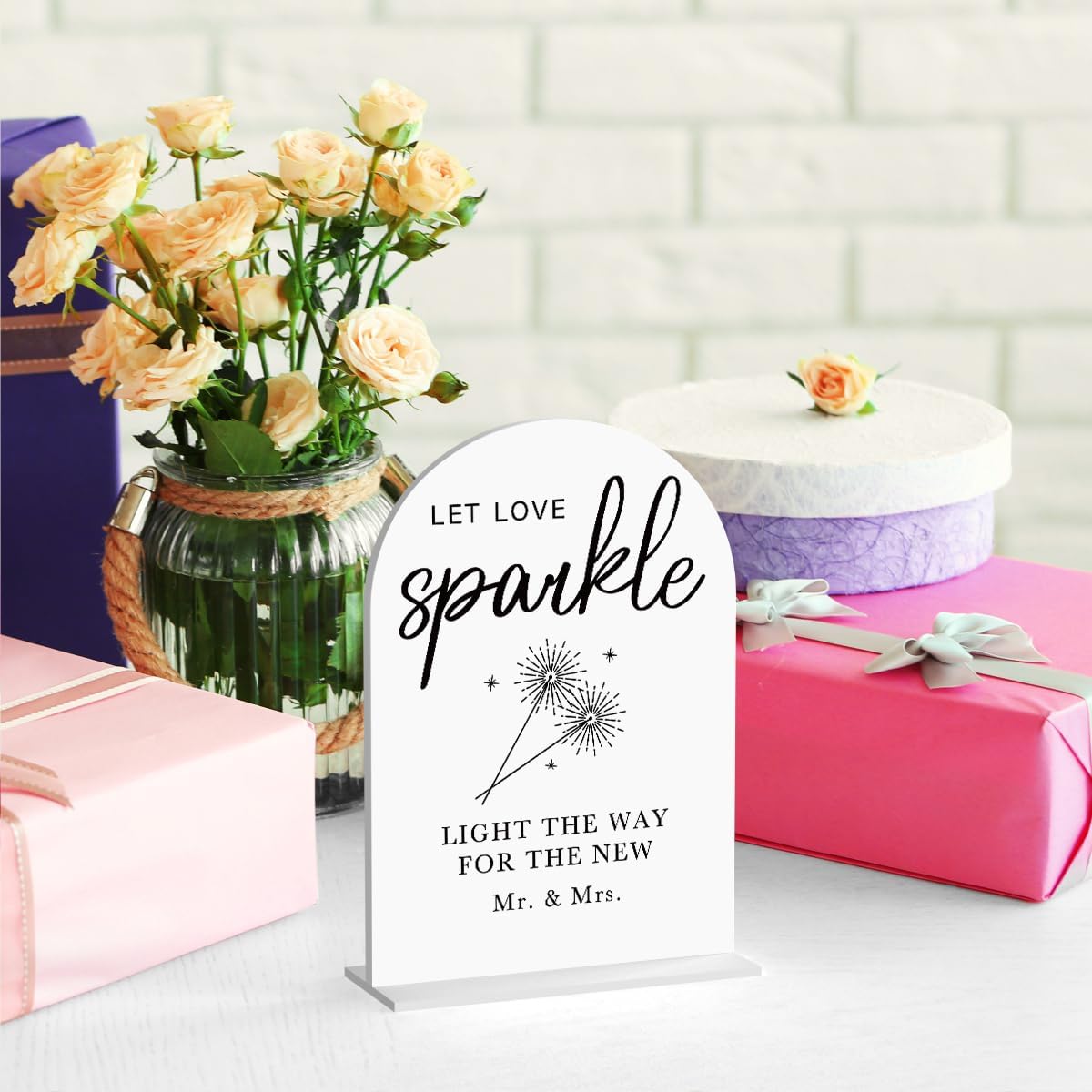Acrylic Wedding Sign Wedding Signs for Ceremony Let Love Sparkle Sign for Wedding, Modern Calligraphy Arch Acrylic Table Top Sign for Wedding Reception and Event Party Table(white）