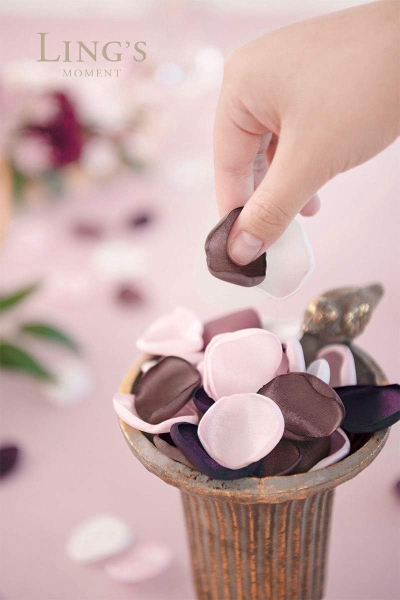 Ling's Moment Rose Petals, Silk Flower Petals for Wedding/Aisle/Flower Girl Baskets/Table Centerpiece Décor,etc.Purple Plum White 200pcs